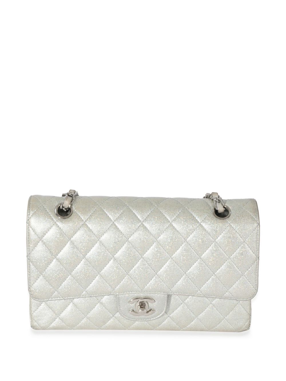 CHANEL Pre-Owned Double Flap 亮片金葱中号单肩包 - 白色