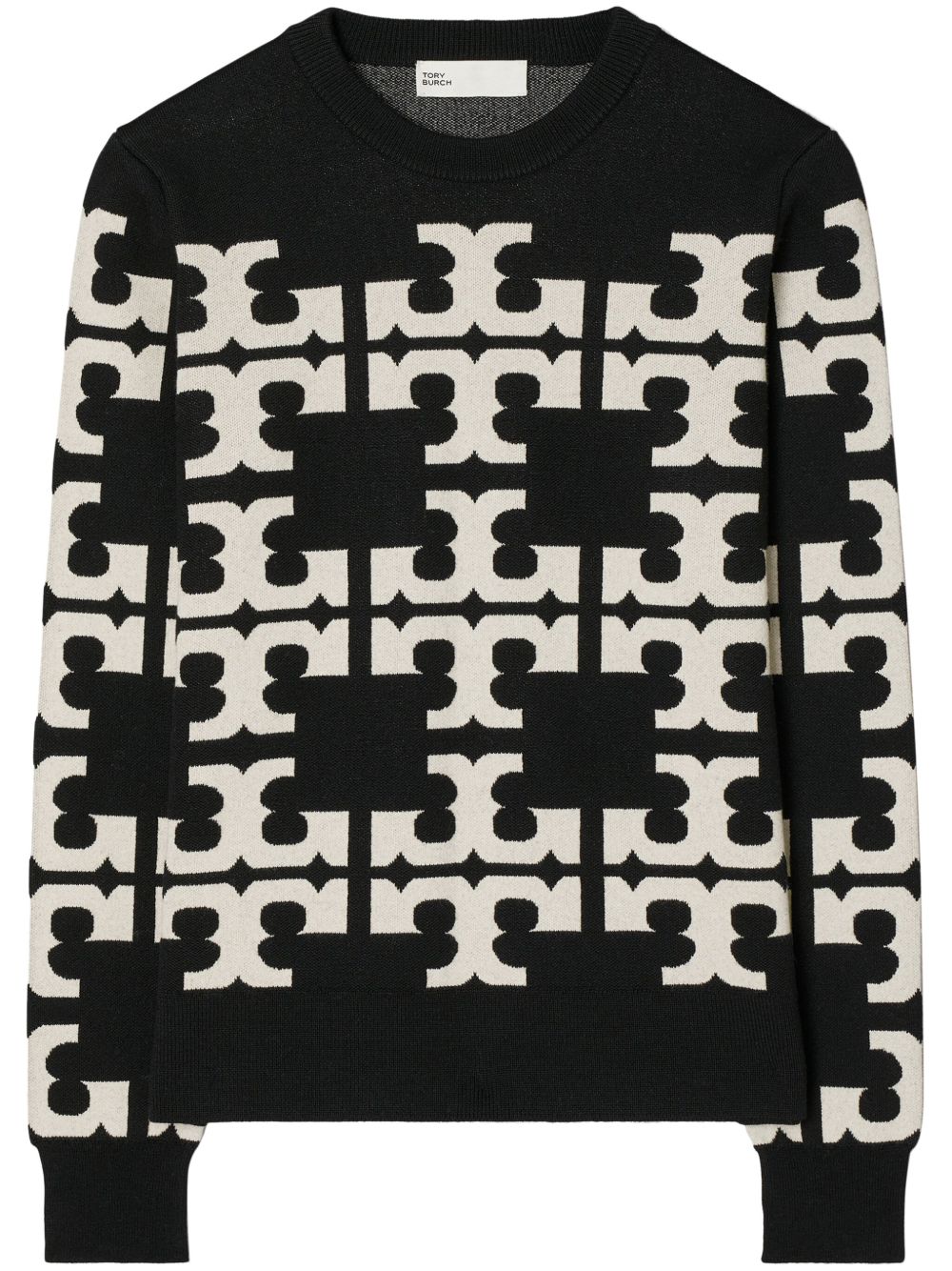 Tory Burch 嵌花针织美利诺羊毛毛衣 - 黑色