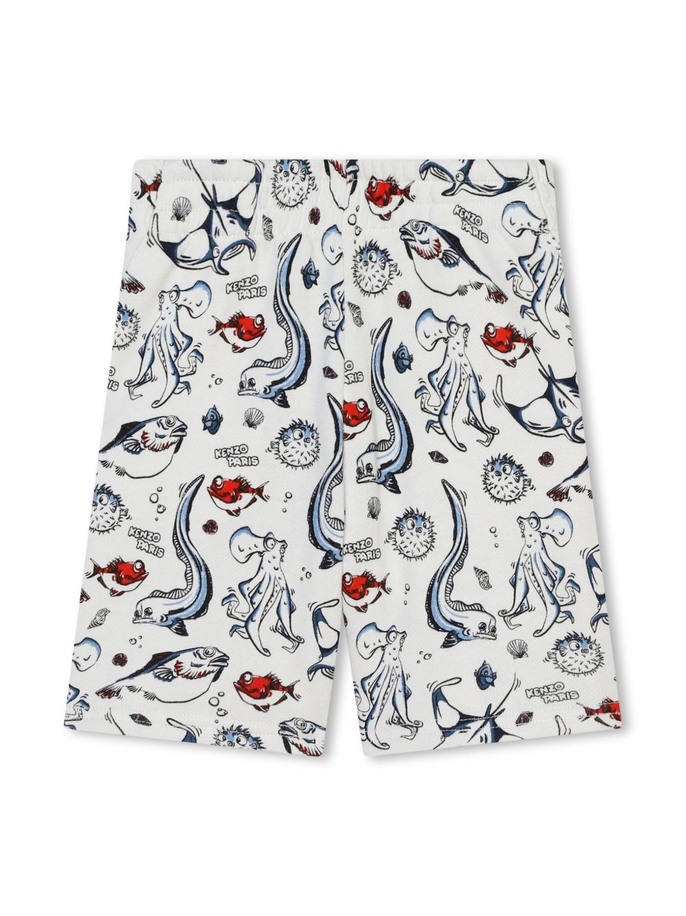 Kenzo Kids 图案印花棉百慕大短裤 - 白色