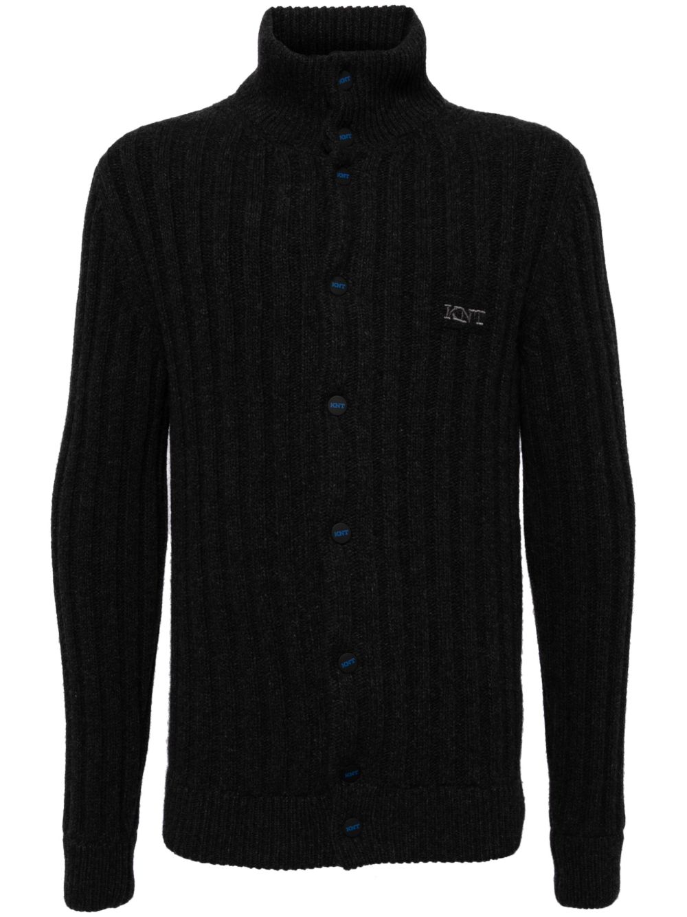 Kiton logo刺绣羊毛开衫 - 灰色