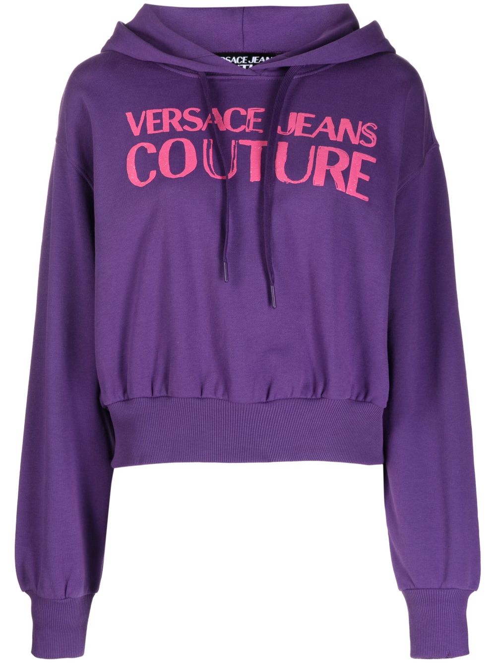 Versace Jeans Couture logo印花短款棉连帽衫 - 紫色