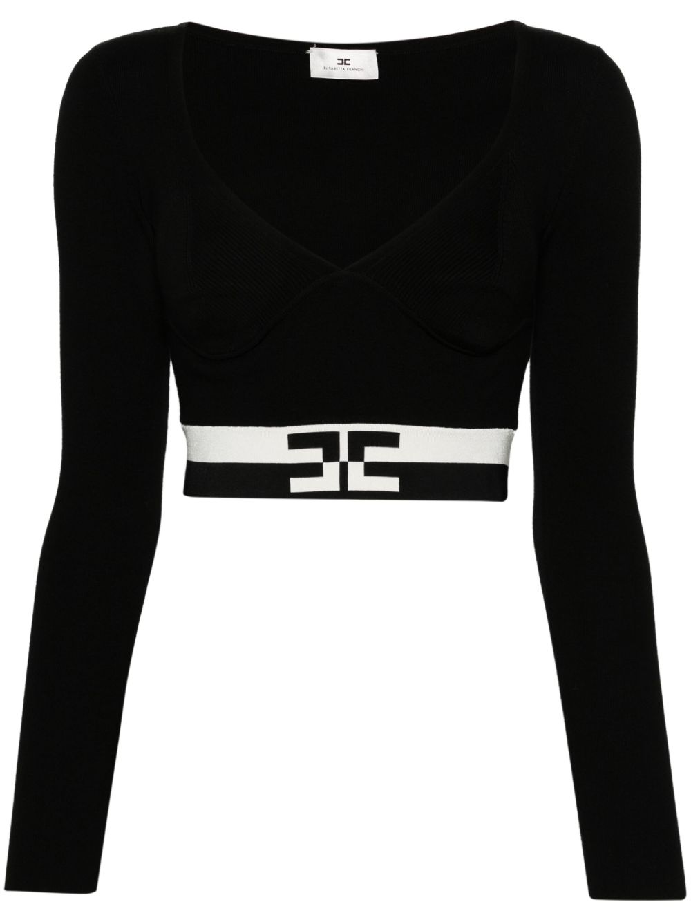 Elisabetta Franchi logo提花针织上衣 - 黑色