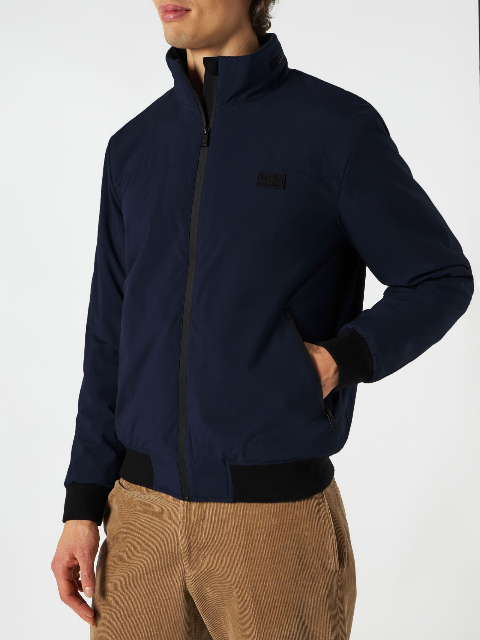 MC2 Saint Barth Man Blue Bomber Jacket Country With Sherpa Lining