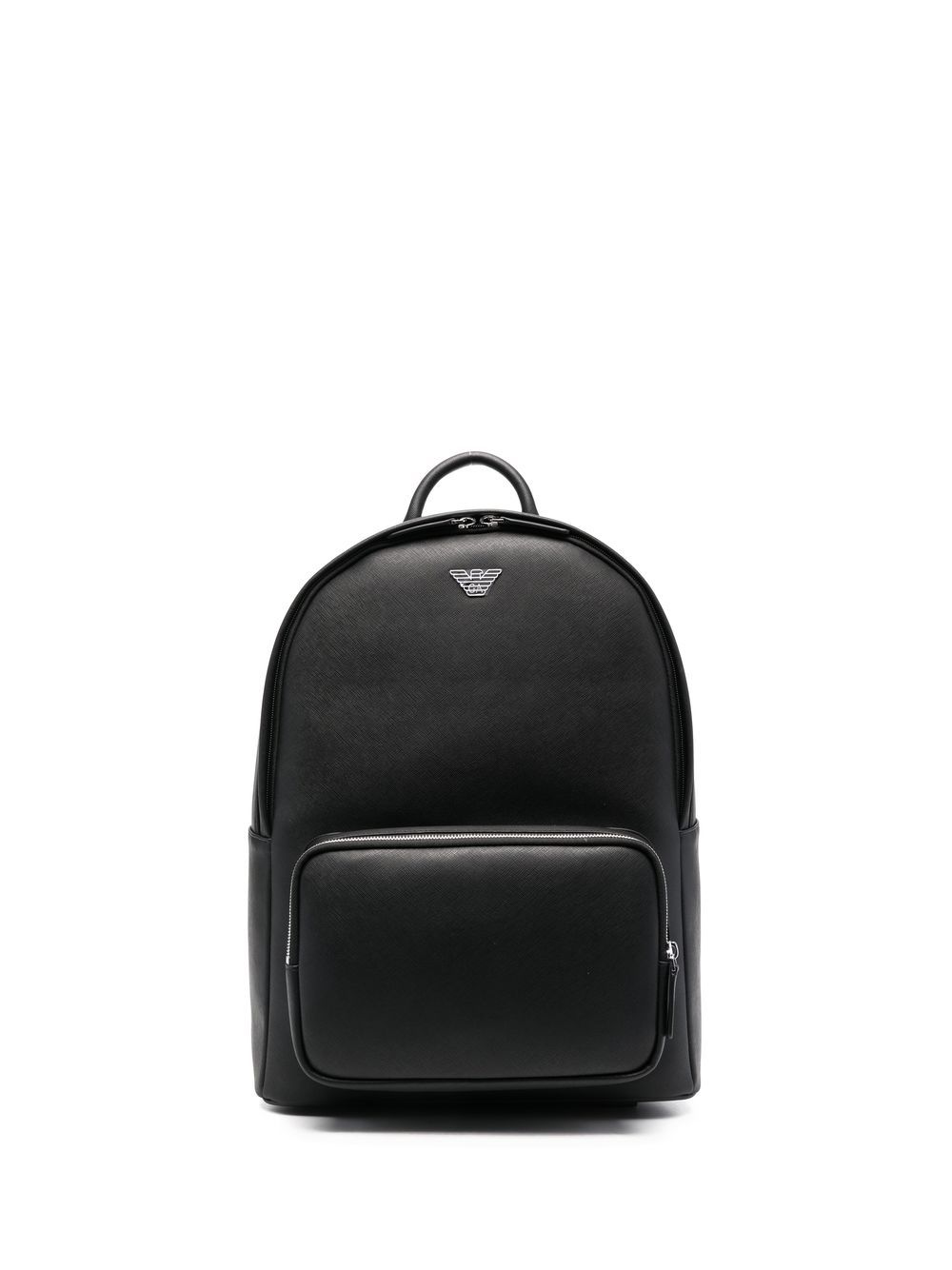 Emporio Armani logo印花皮质双肩包 - 黑色