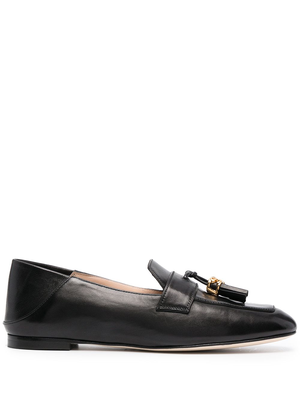 Stuart Weitzman Wylie 流苏缀饰皮质乐福鞋 - 黑色