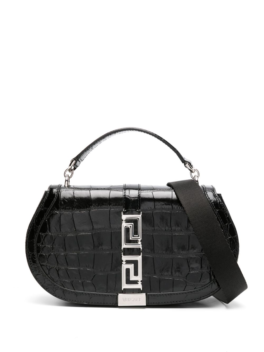 Versace Greca Goddess 仿鳄鱼压纹单肩包 - 黑色