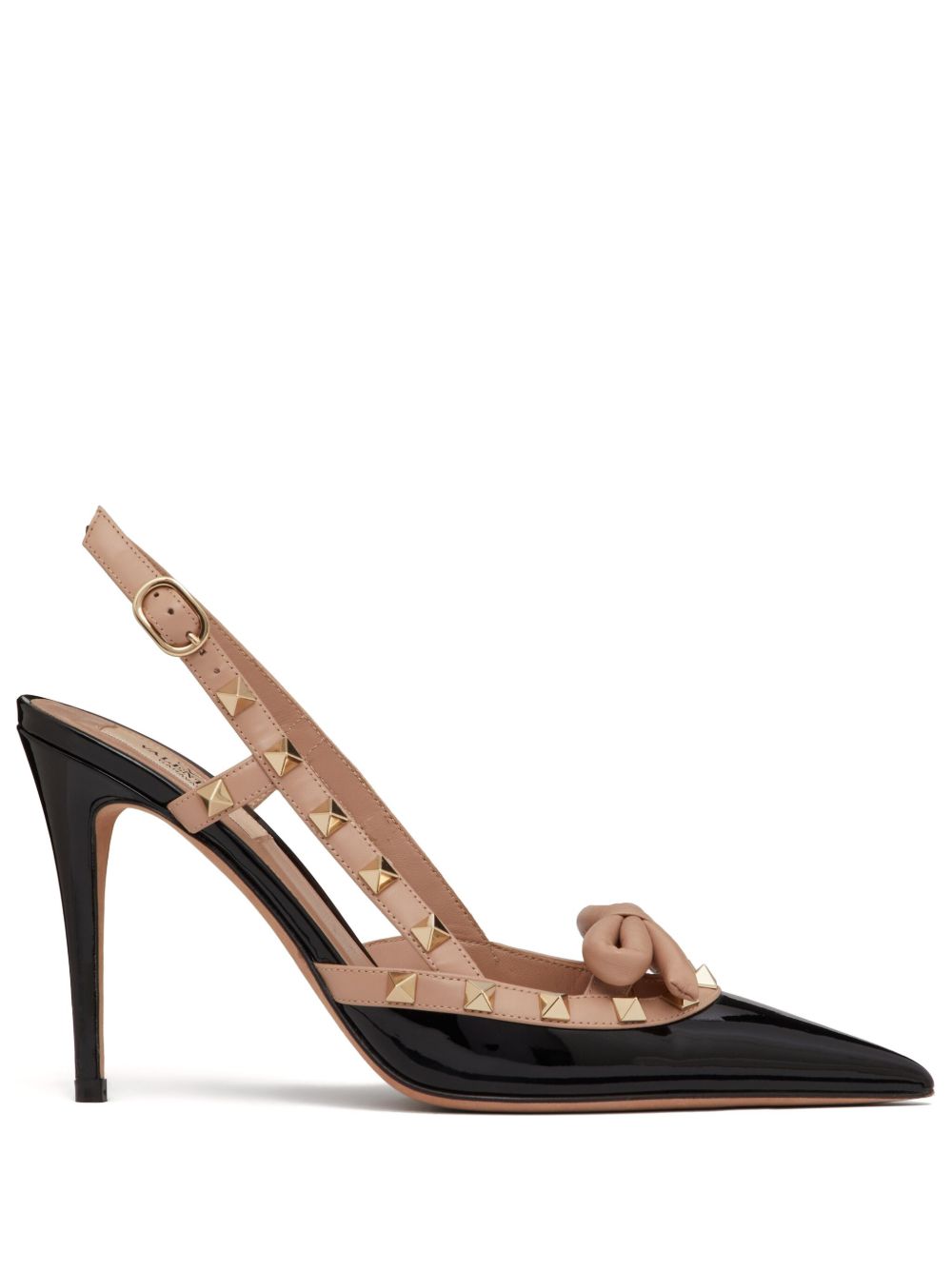 Valentino Garavani Rockstud Bow 亮面裹踝高跟鞋 - 黑色