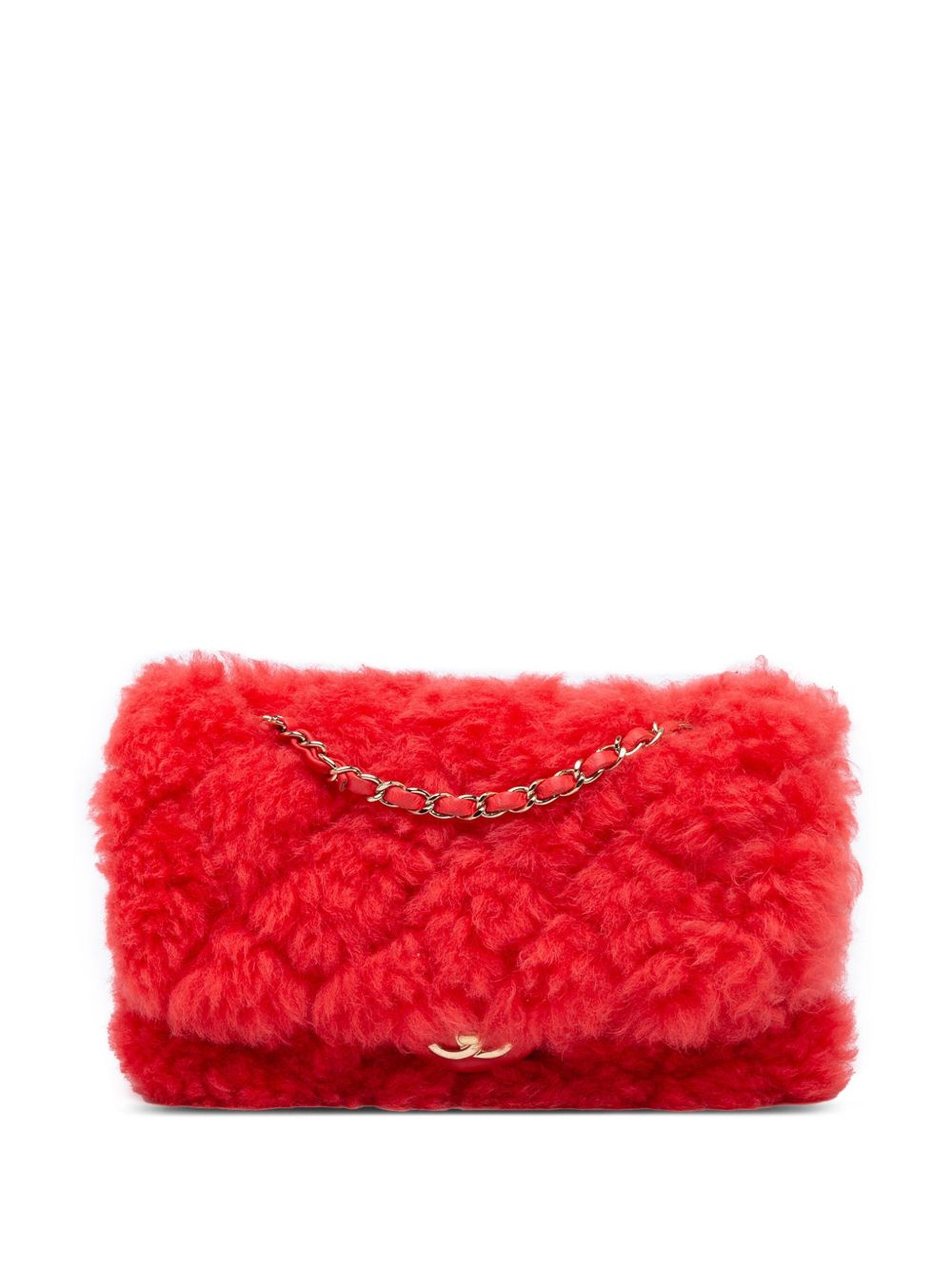 CHANEL Pre-Owned CC Single Flap 人造皮草绗缝小羊皮斜挎包（2019年典藏款） - 红色