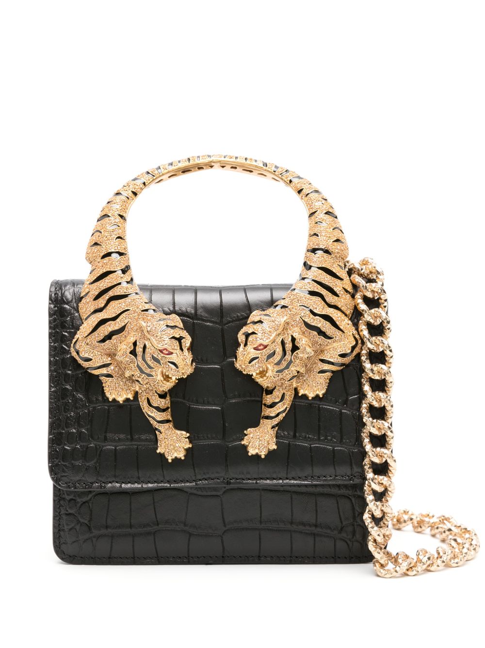 Roberto Cavalli Roar 中号皮质托特包 - 黑色