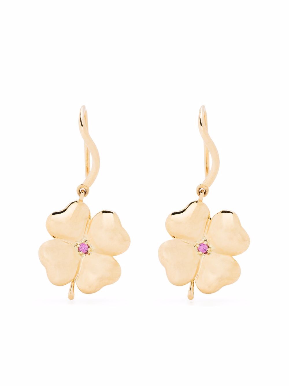 Aurelie Bidermann Clover 18K黄金粉色蓝宝石耳环 - 金色