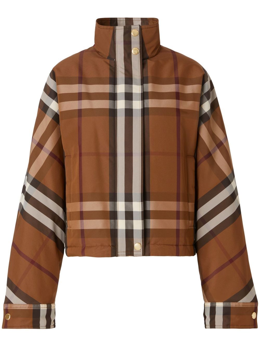 Burberry 格纹高领短款夹克 - 褐色