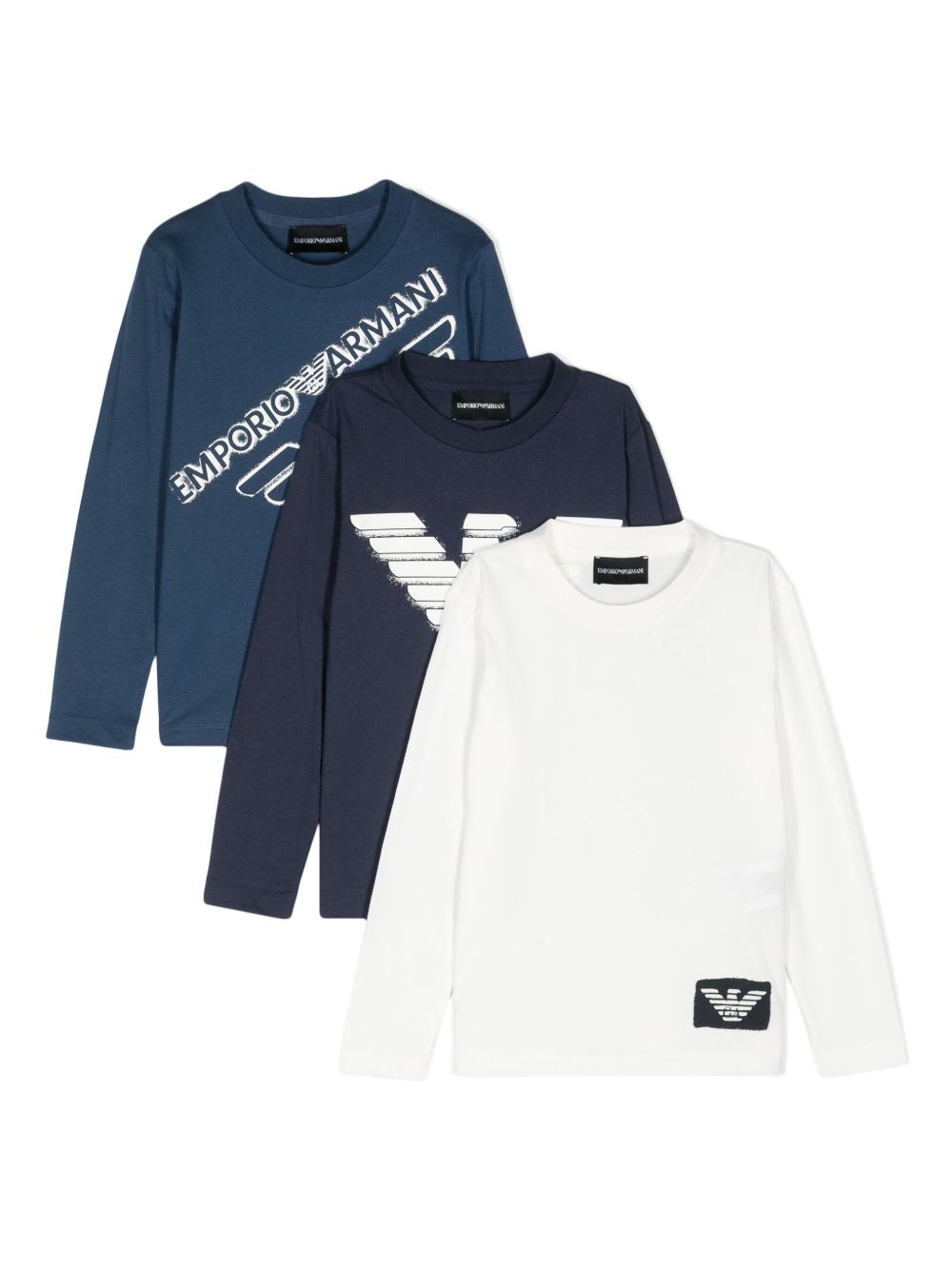 Emporio Armani Kids logo印花T恤（三件装） - 蓝色