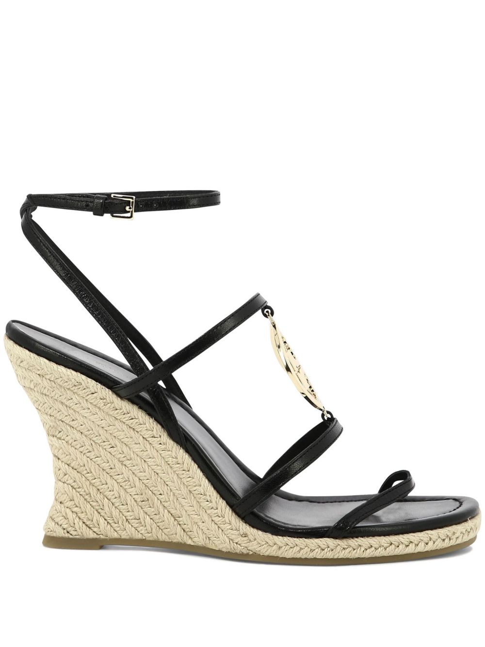 Tory Burch Miller 皮质高跟草编鞋 - 黑色