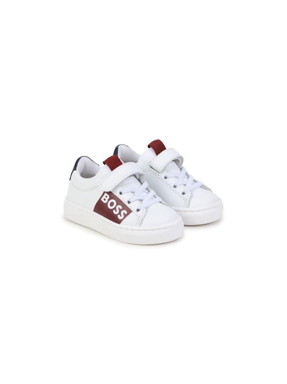 BOSS Kidswear logo印花拼色皮质运动鞋 - 白色