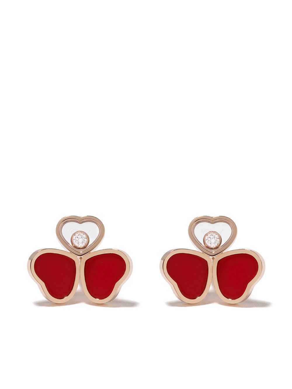 Chopard Happy Heart 18K玫瑰金钻石耳环 - 粉色