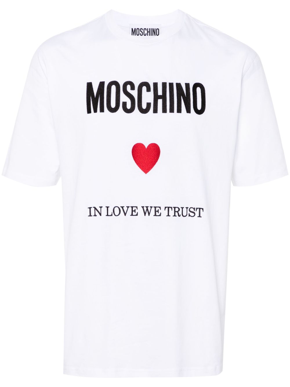 Moschino logo刺绣棉T恤 - 白色