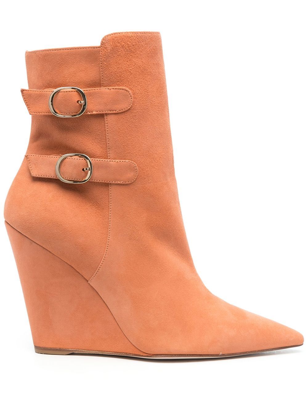 Stuart Weitzman 扣环高跟绒面皮短靴 - 橘色