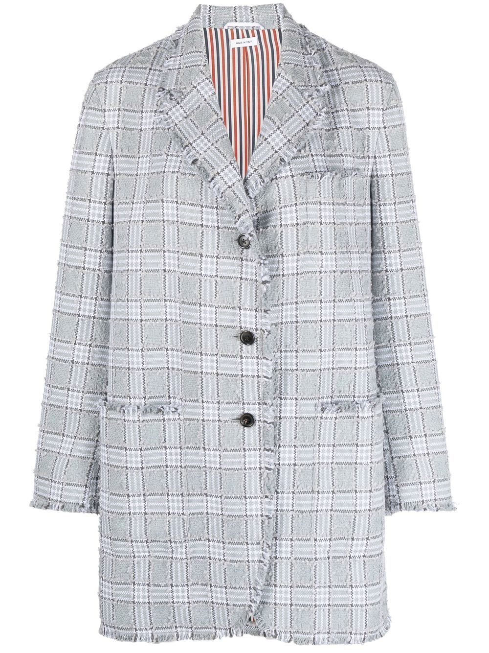 Thom Browne 磨损边格纹单排扣西装夹克 - 灰色