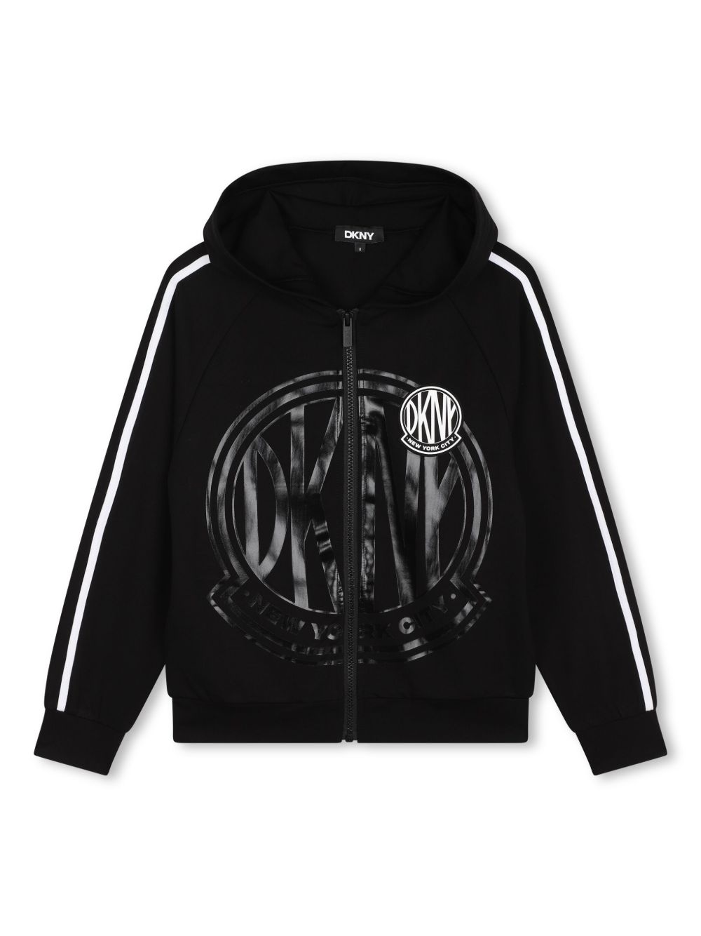 Dkny Kids logo印花拉链连帽衫 - 黑色