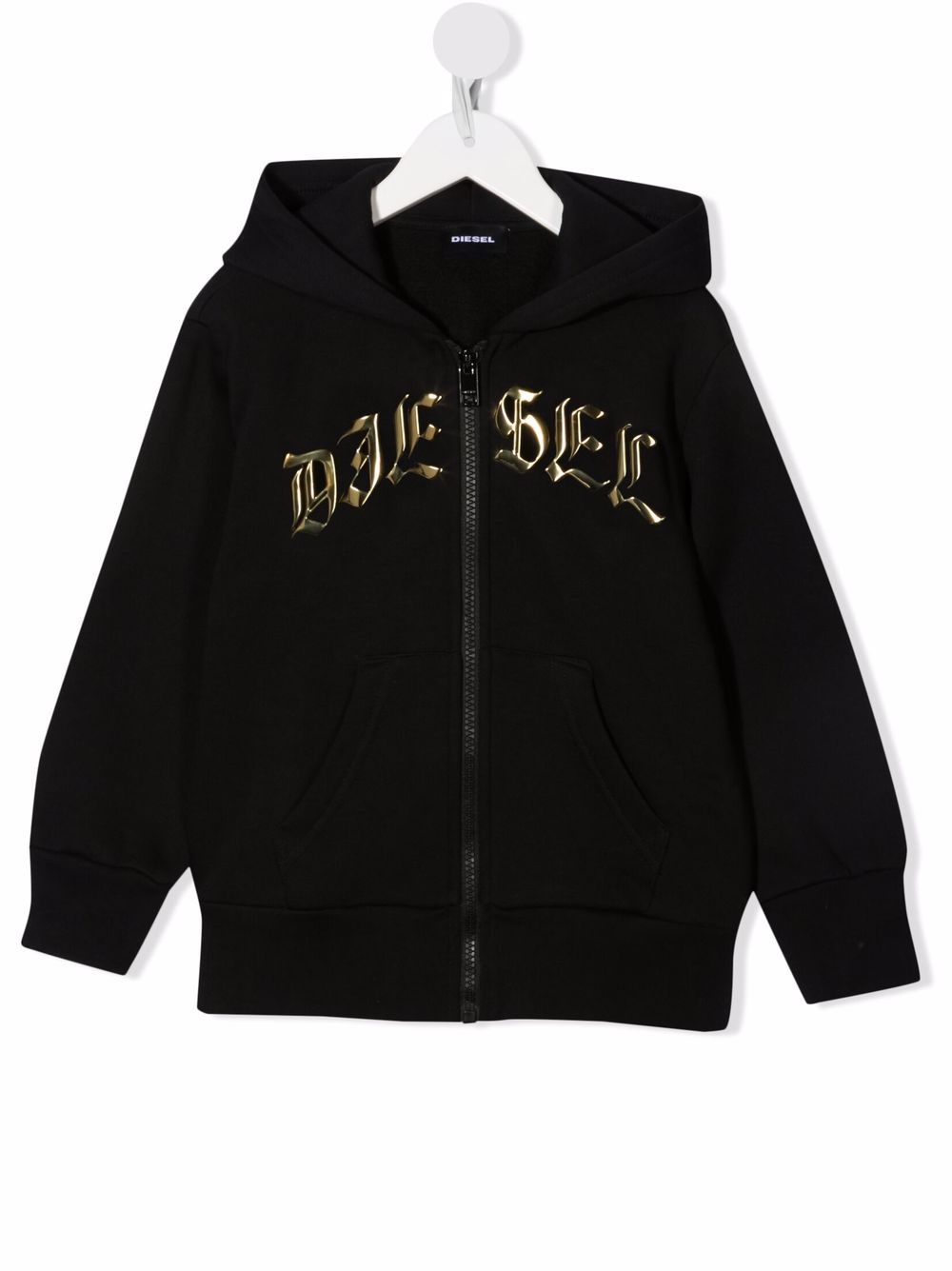 Diesel Kids 哥特风logo拉链连帽衫 - 黑色