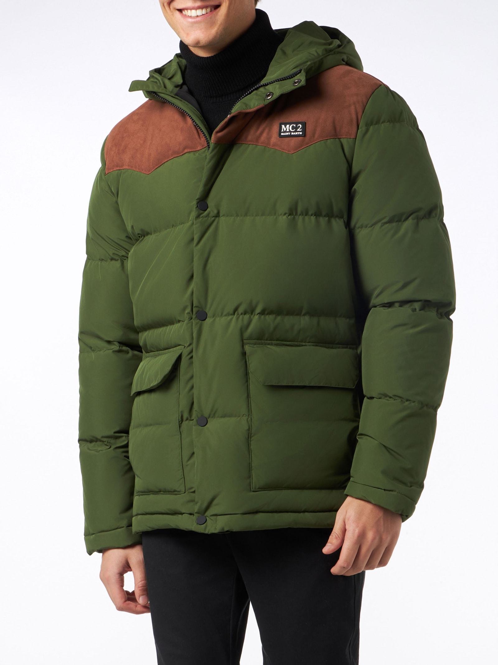 MC2 Saint Barth Man Military Green Hooded Down Jacket Baxter