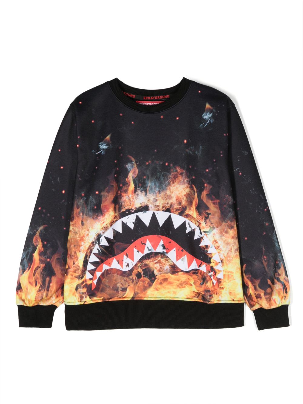 sprayground kid Shark On Fire logo印花圆领卫衣 - 黑色