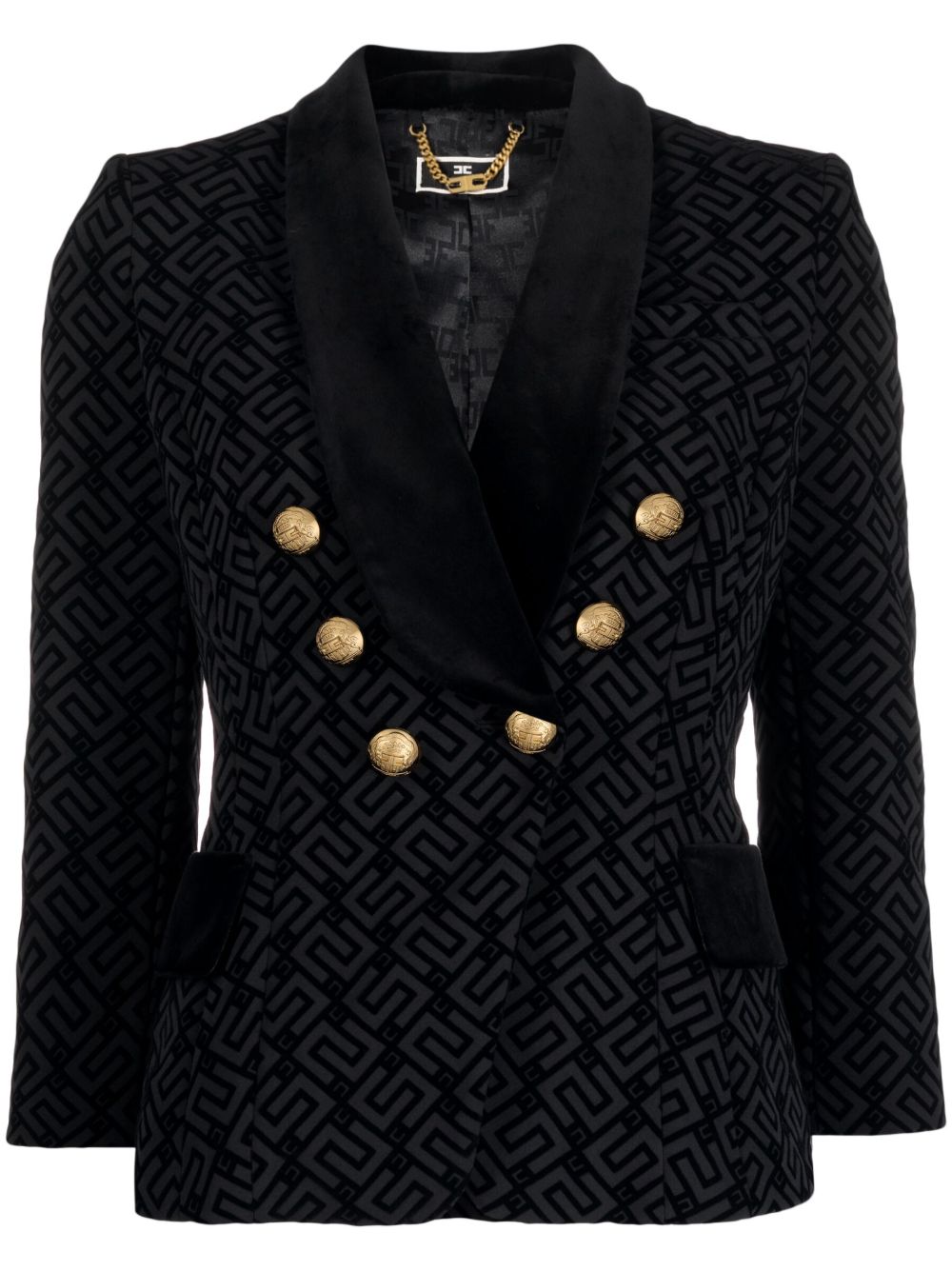 Elisabetta Franchi 植绒logo双排扣西装夹克 - 黑色