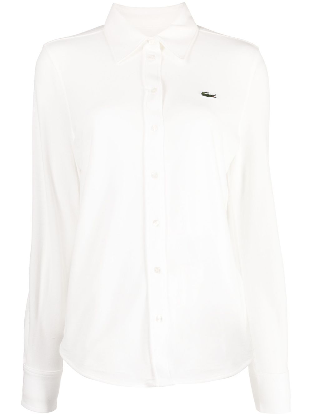 Lacoste logo刺绣长袖珠地布衬衫 - 白色