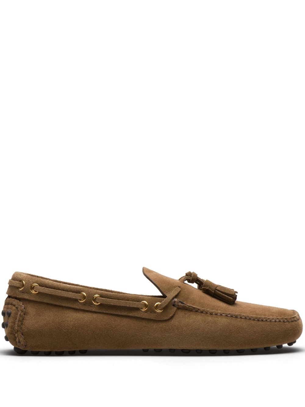 Car Shoe 流苏细节绒面皮帆船鞋 - 褐色