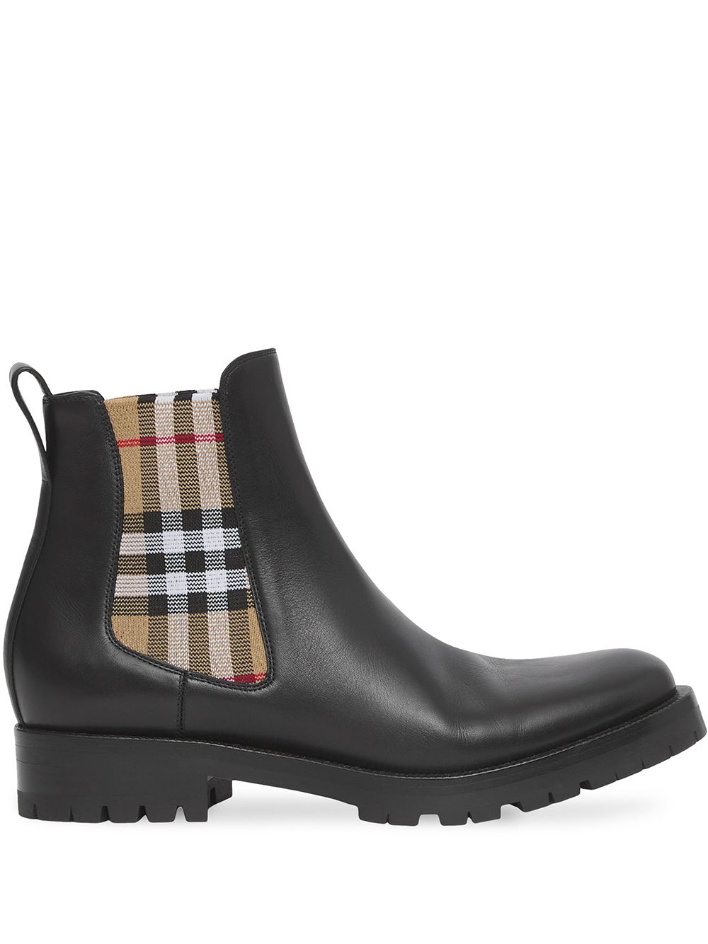 Burberry 博柏利 Chelsea 格纹拼接短靴 - 黑色