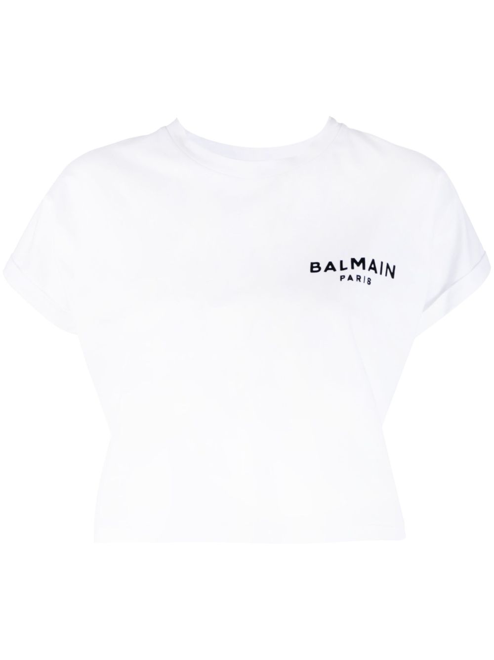 Balmain 植绒logo短款T恤 - 白色
