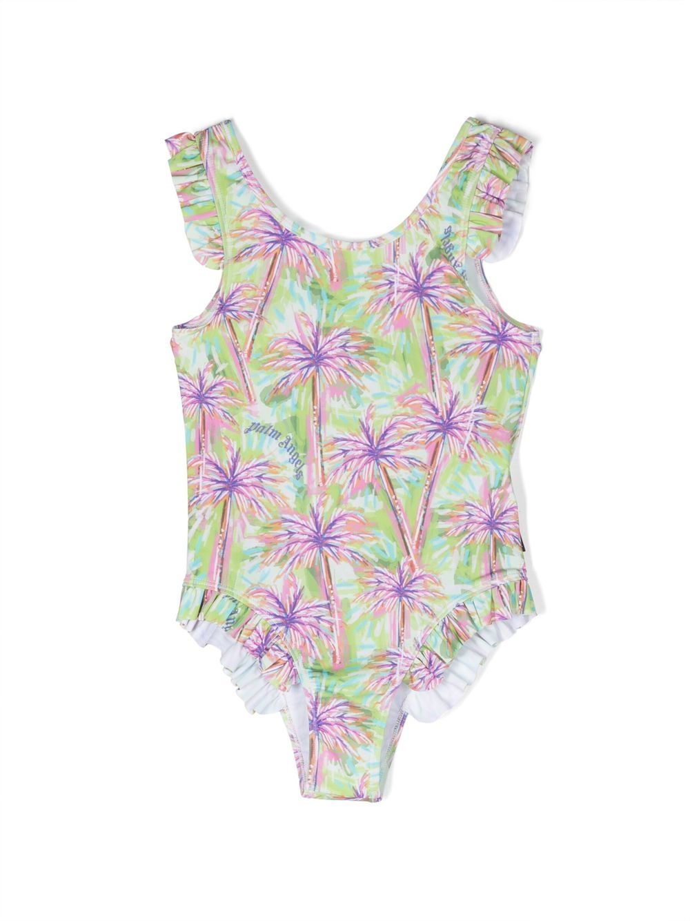 Palm Angels Kids 棕树荷叶边连体泳衣 - 绿色