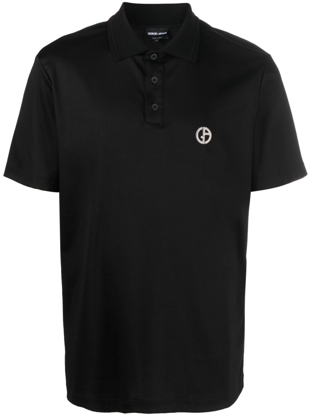 Giorgio Armani logo刺绣棉polo衫 - 黑色