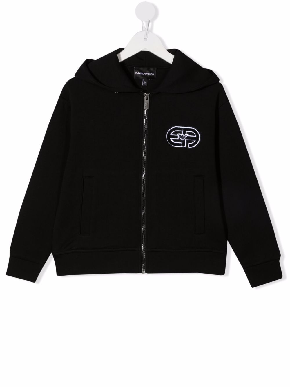 Emporio Armani Kids 标贴拉链连帽衫 - 黑色