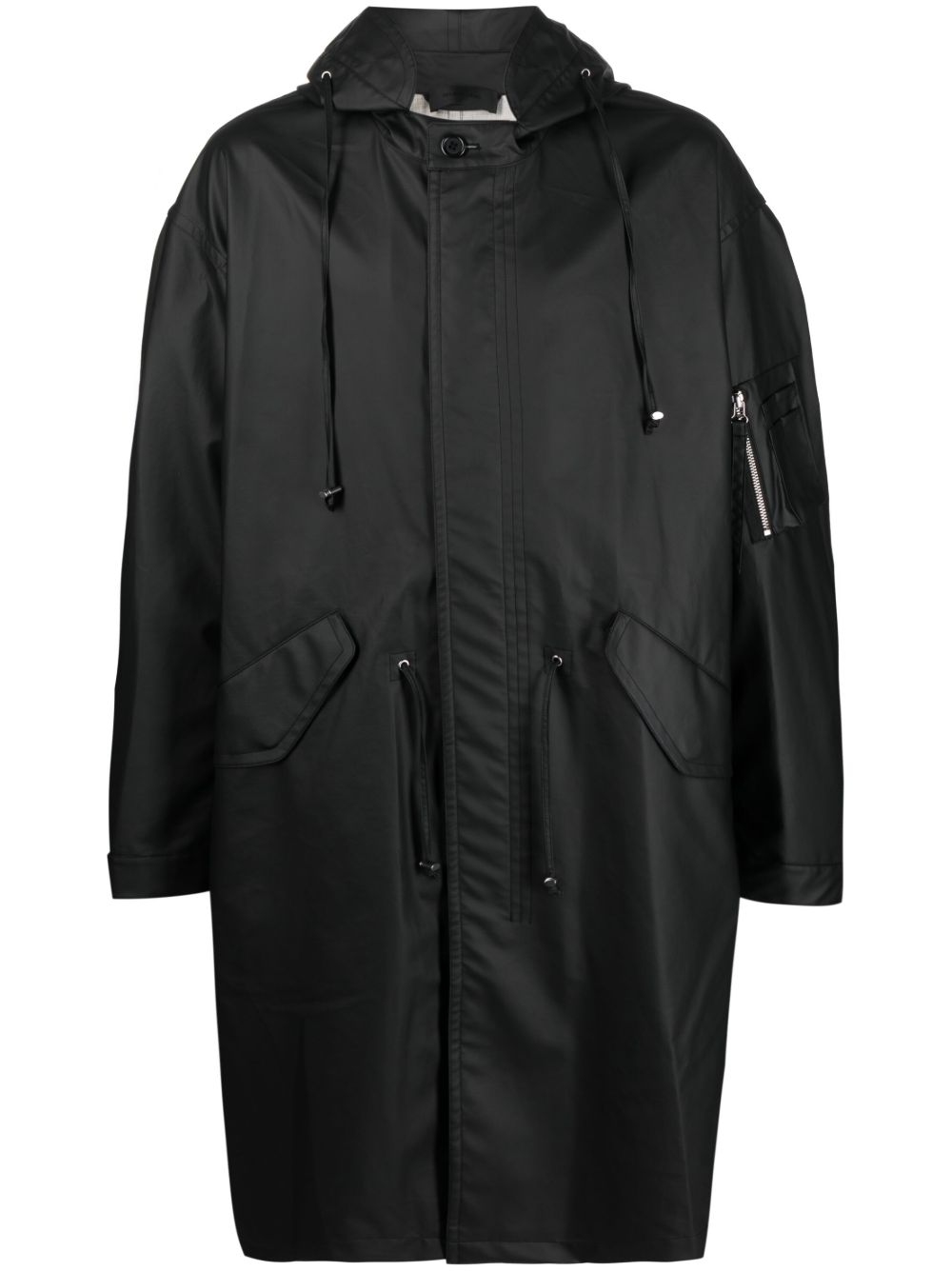 Helmut Lang logo印花抽绳派克大衣 - 黑色