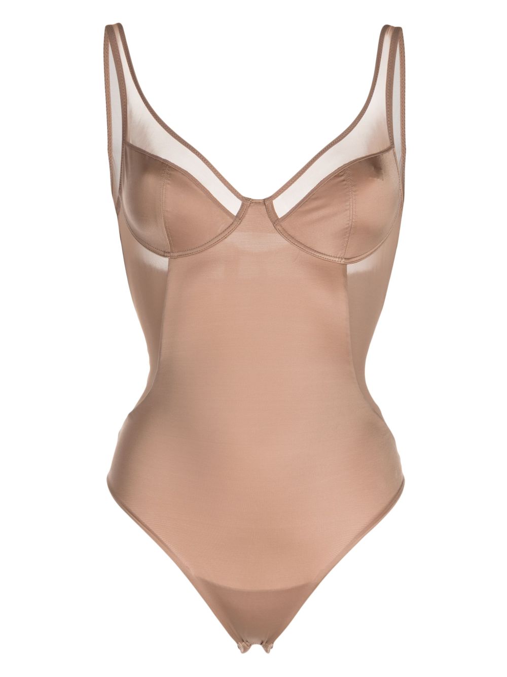 SPANX Shaping 网纱拼接连体紧身衣 - 褐色
