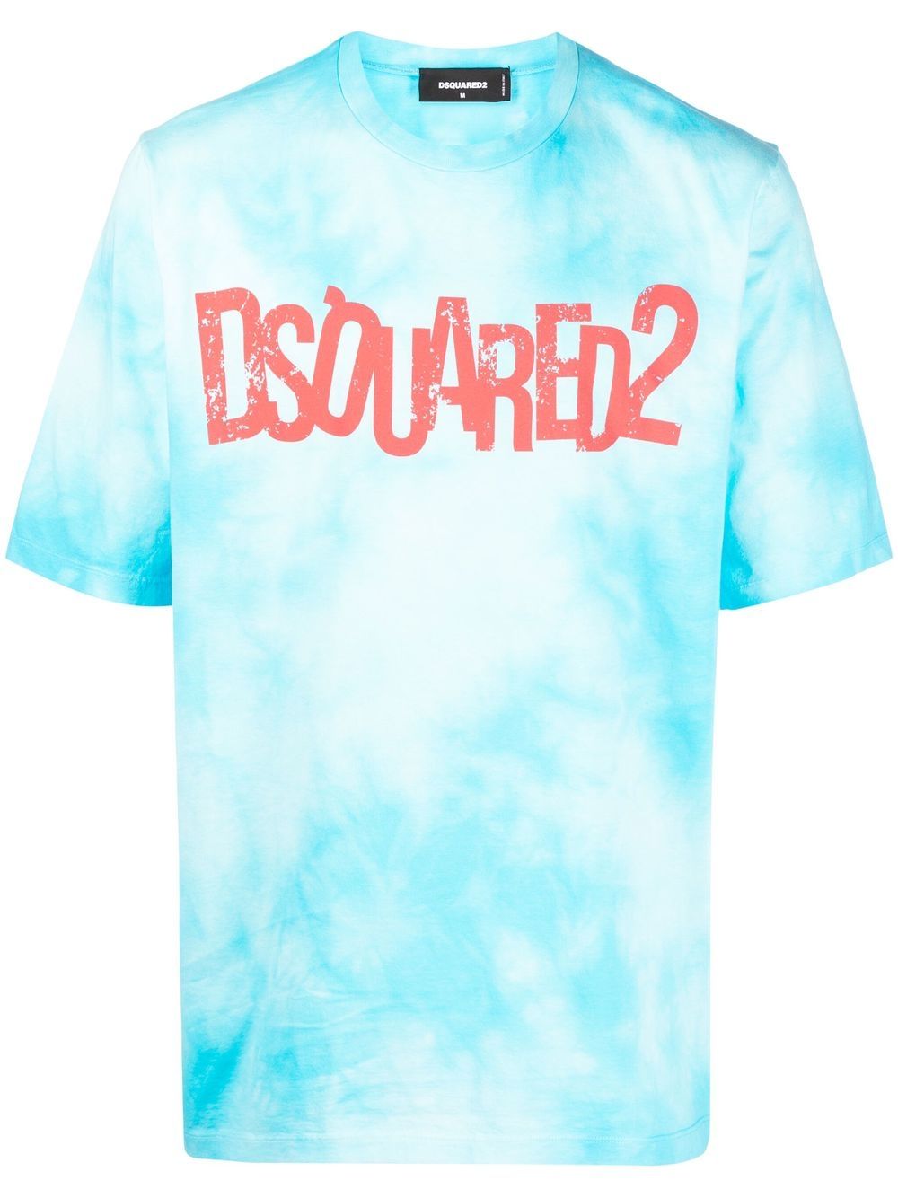 DSQUARED2 logo印花扎染T恤 - 蓝色