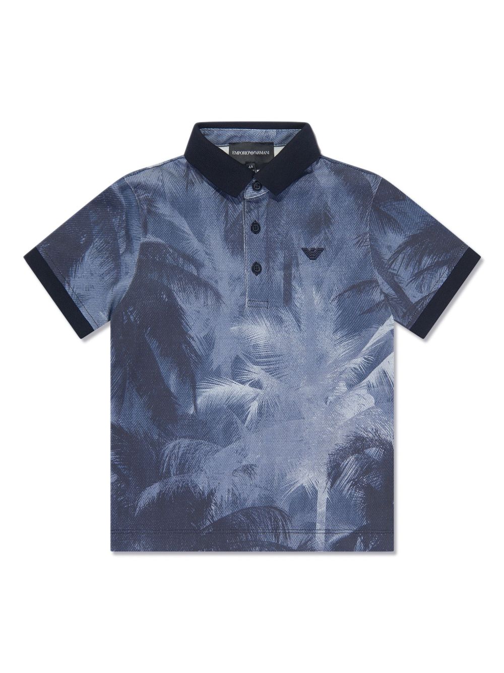 Emporio Armani Kids 棕树印花棉polo衫 - 蓝色