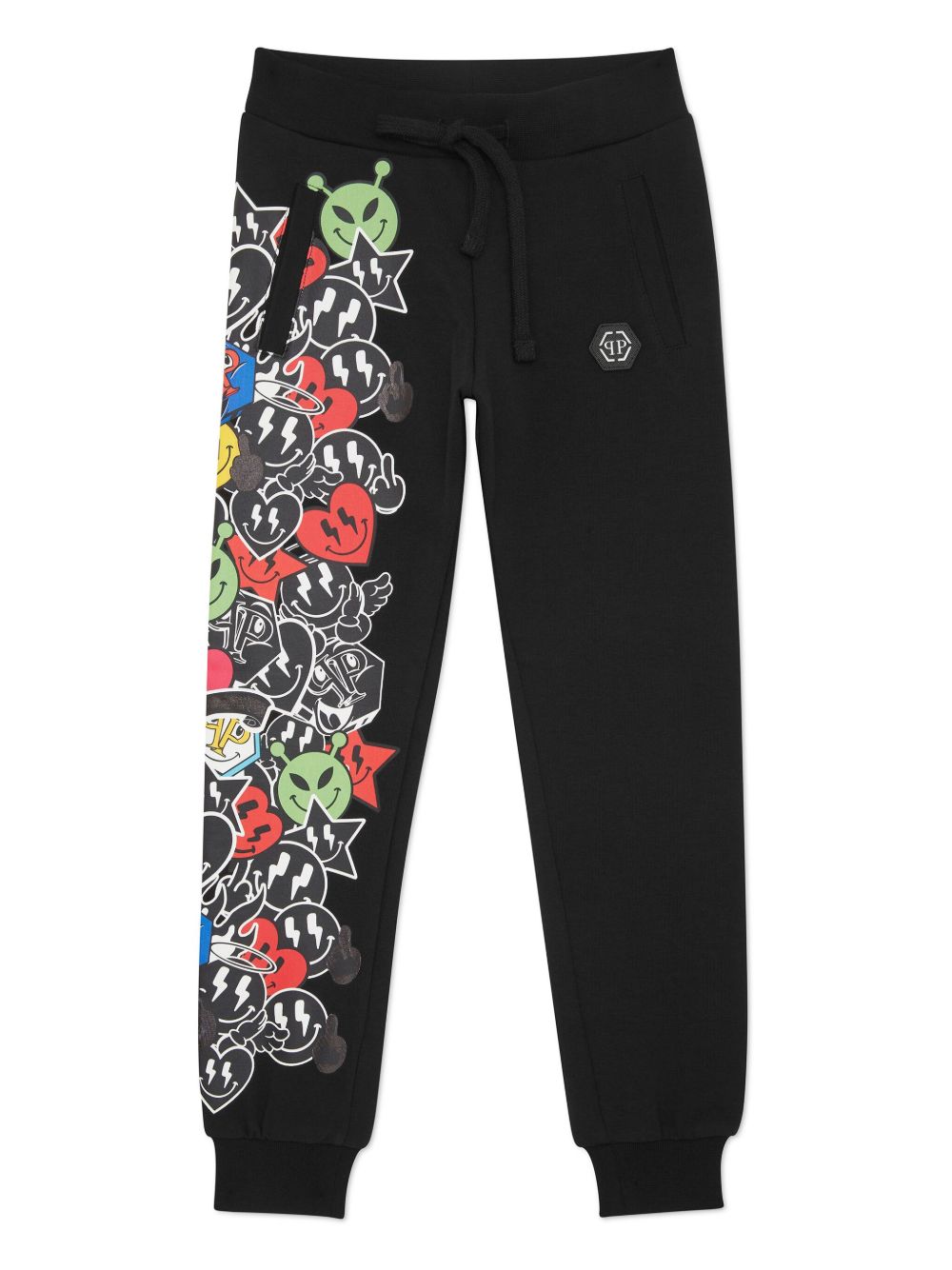 Philipp Plein Junior 微笑印花运动裤 - 黑色