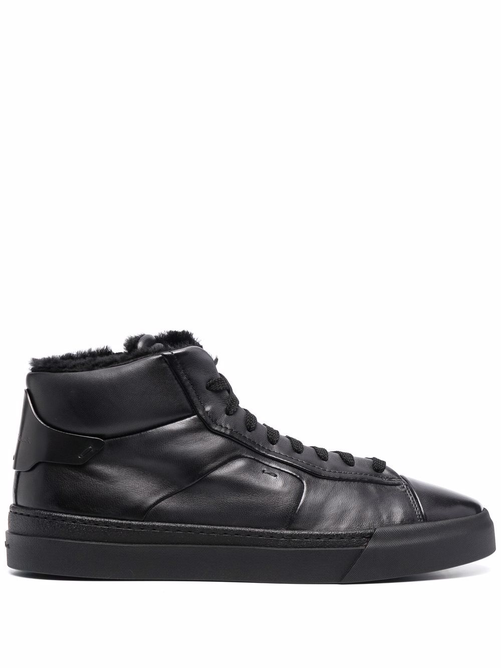 Santoni 系带高帮皮质运动鞋 - 黑色