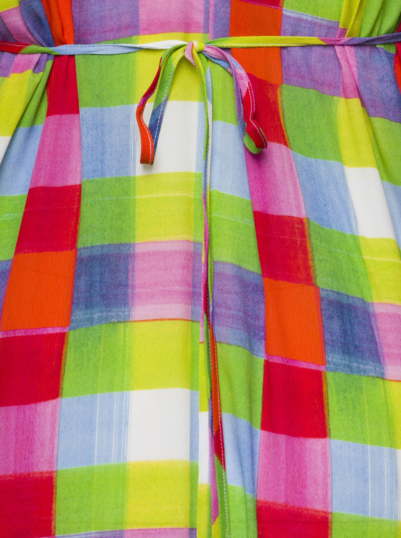 SEMICOUTURE Multicolor Long Dress V-neck Check Motif All-over In Viscose Woman