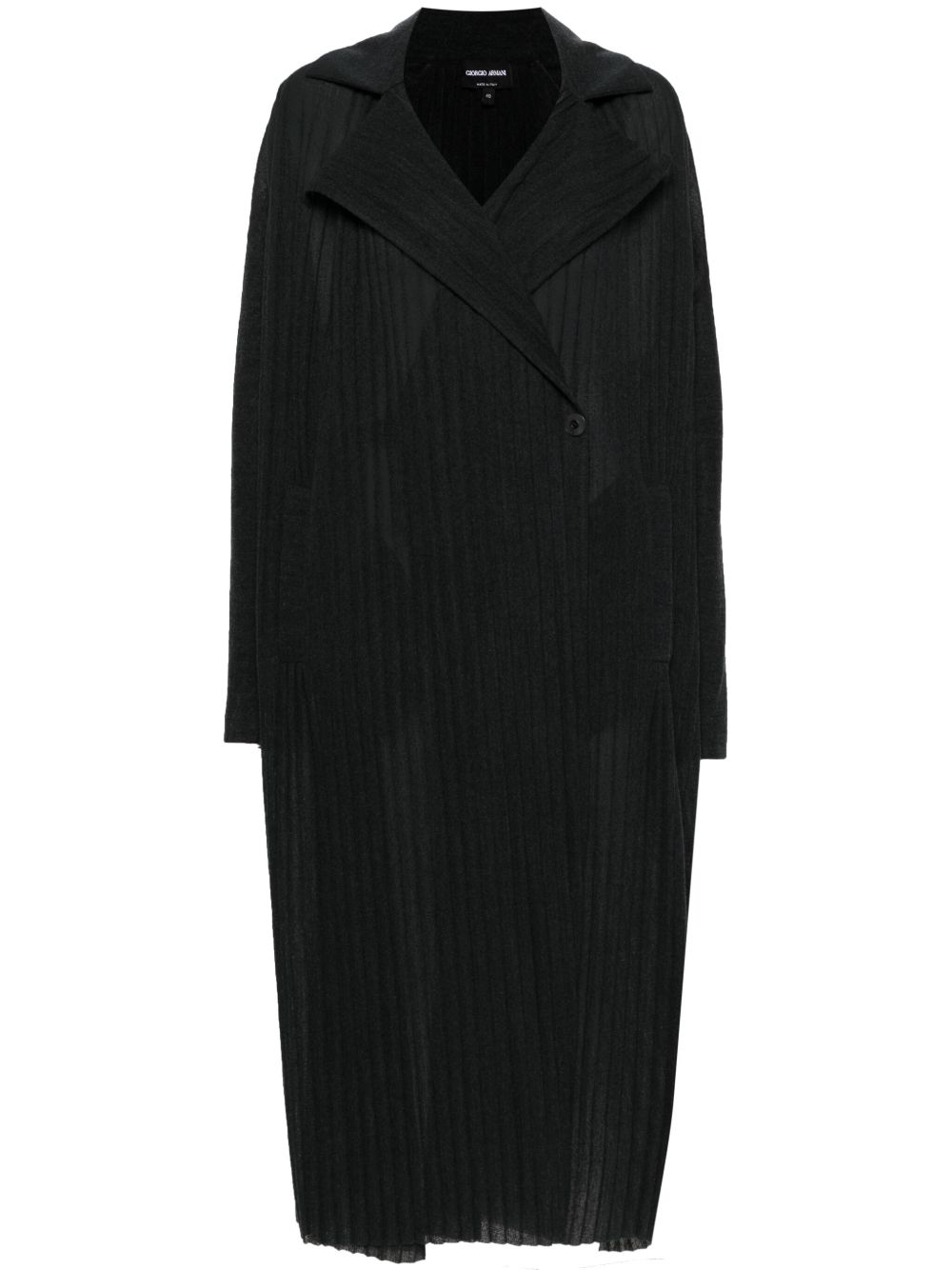 Giorgio Armani 褶饰平纹针织长款风衣 - 灰色