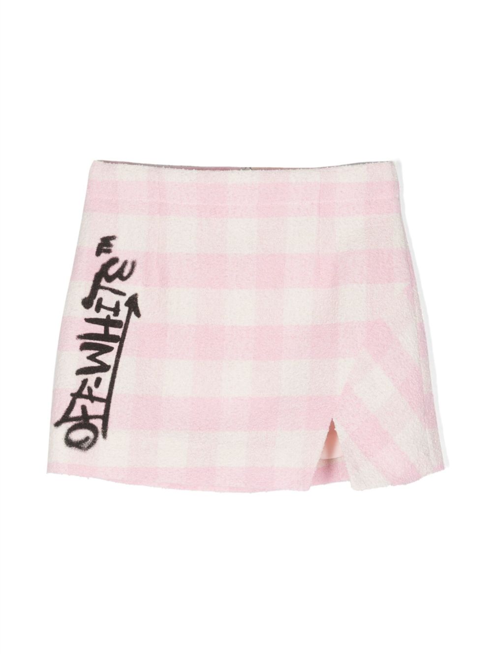 Off-White Kids 不对称格纹半身裙 - 粉色