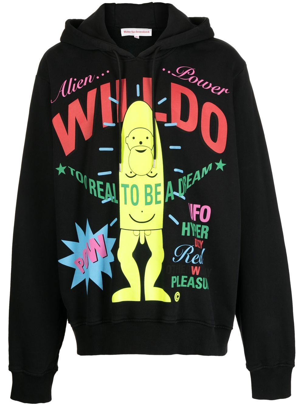 Walter Van Beirendonck 标语印花长袖连帽衫 - 黑色
