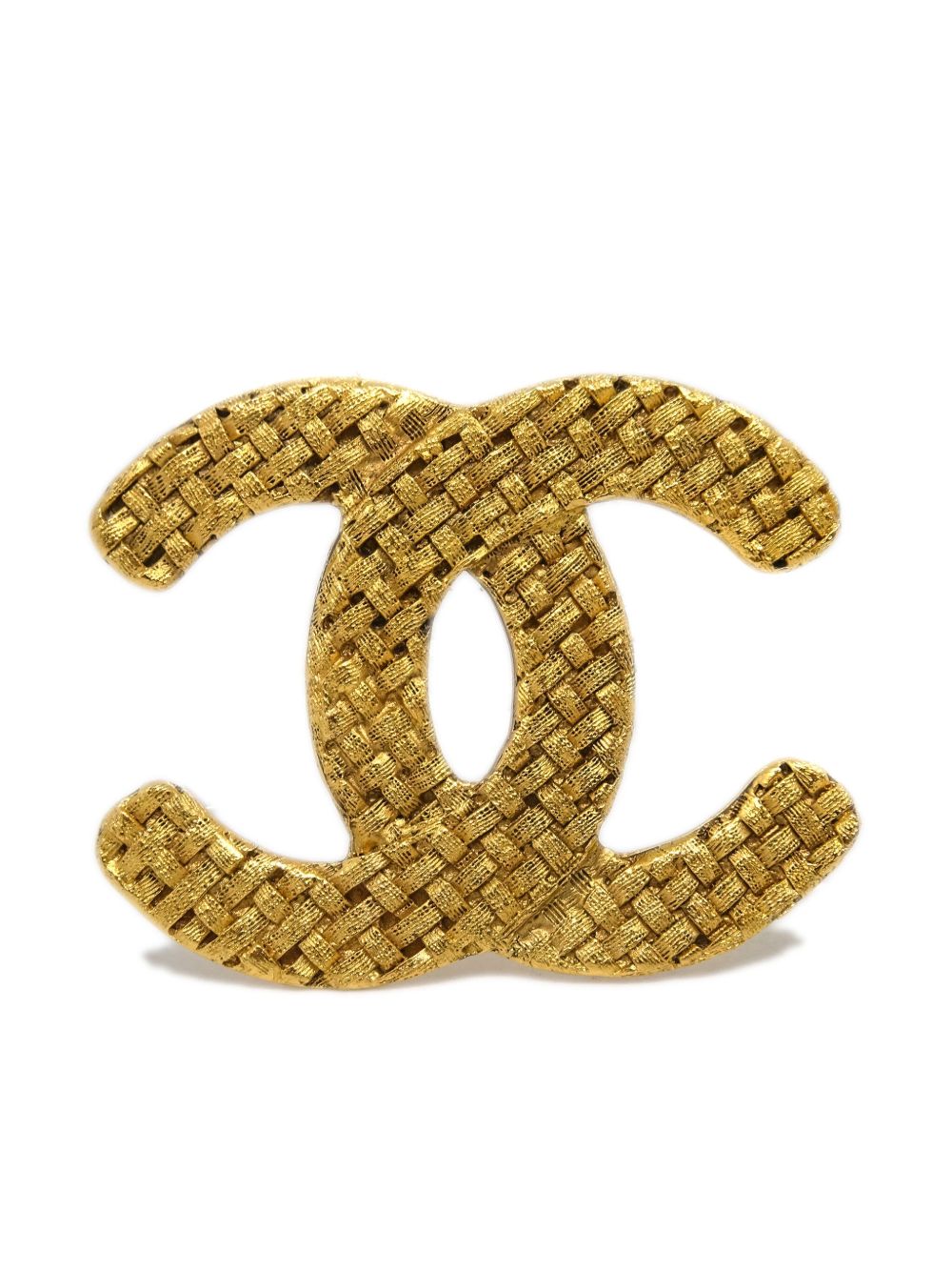 CHANEL Pre-Owned CC 粗花呢效果胸针（1994年典藏款） - 金色