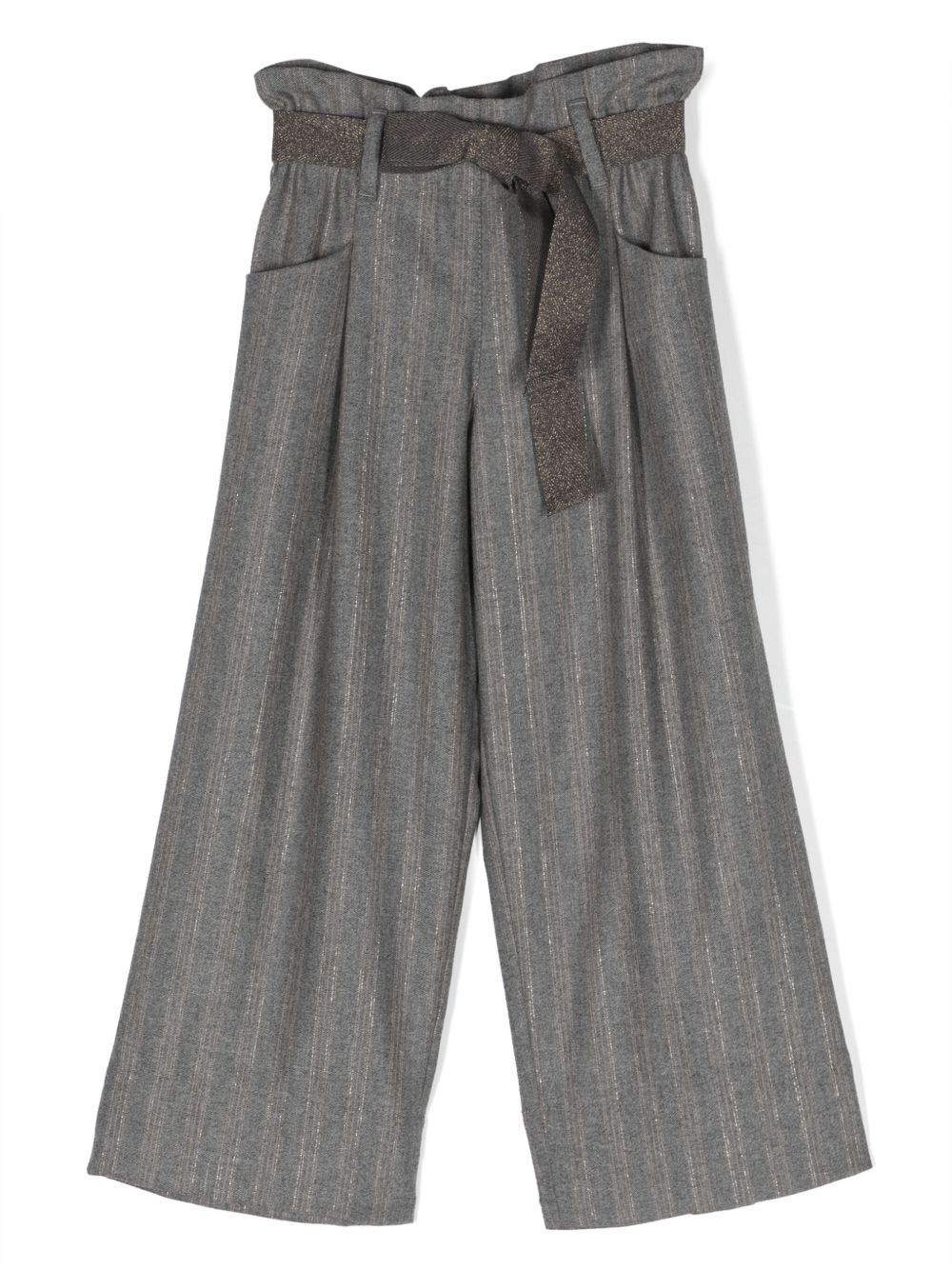 Brunello Cucinelli Kids 束腰针织长裤 - 灰色