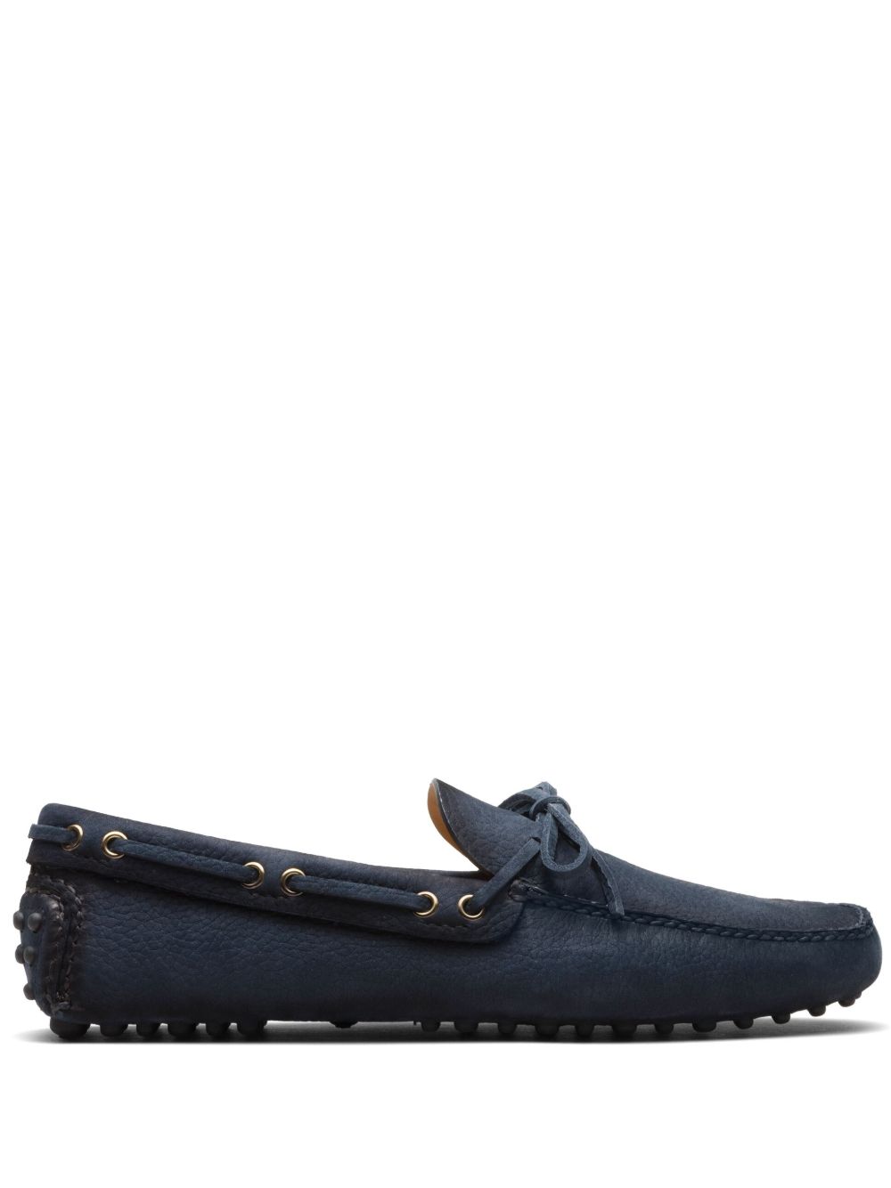 Car Shoe 蝴蝶结细节皮质帆船鞋 - 蓝色