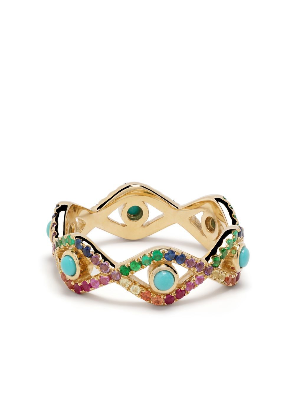 Sydney Evan 14K黄金 Rainbow Evil Eye Eternity 多宝石戒指 - 彩色