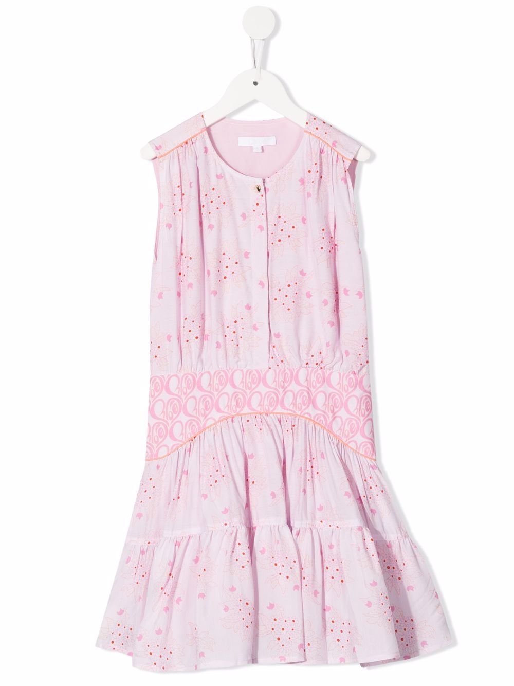 Chloé Kids 花卉印花伞形连衣裙 - 粉色