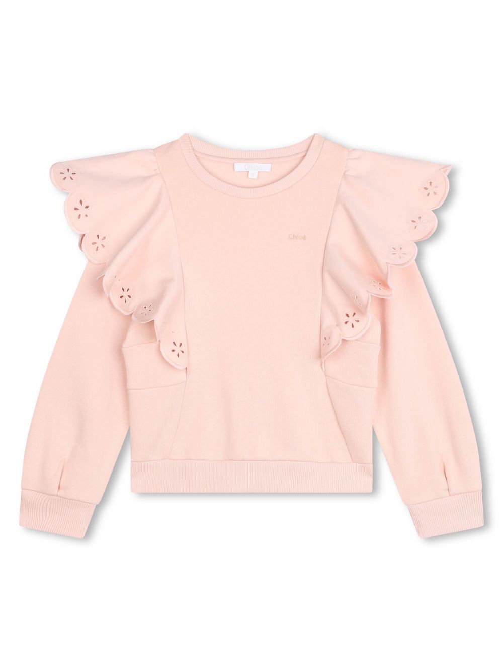 Chloé Kids 荷叶边细节棉卫衣 - 粉色